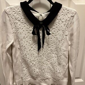 Claudie Pierlot White Lace Sweater with Black Collar